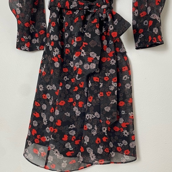 REISS Ladies Red Mix Ditsy Floral PEONY Sheer Lined Tie Waisted Party Dress US8 - Picture 9 of 16